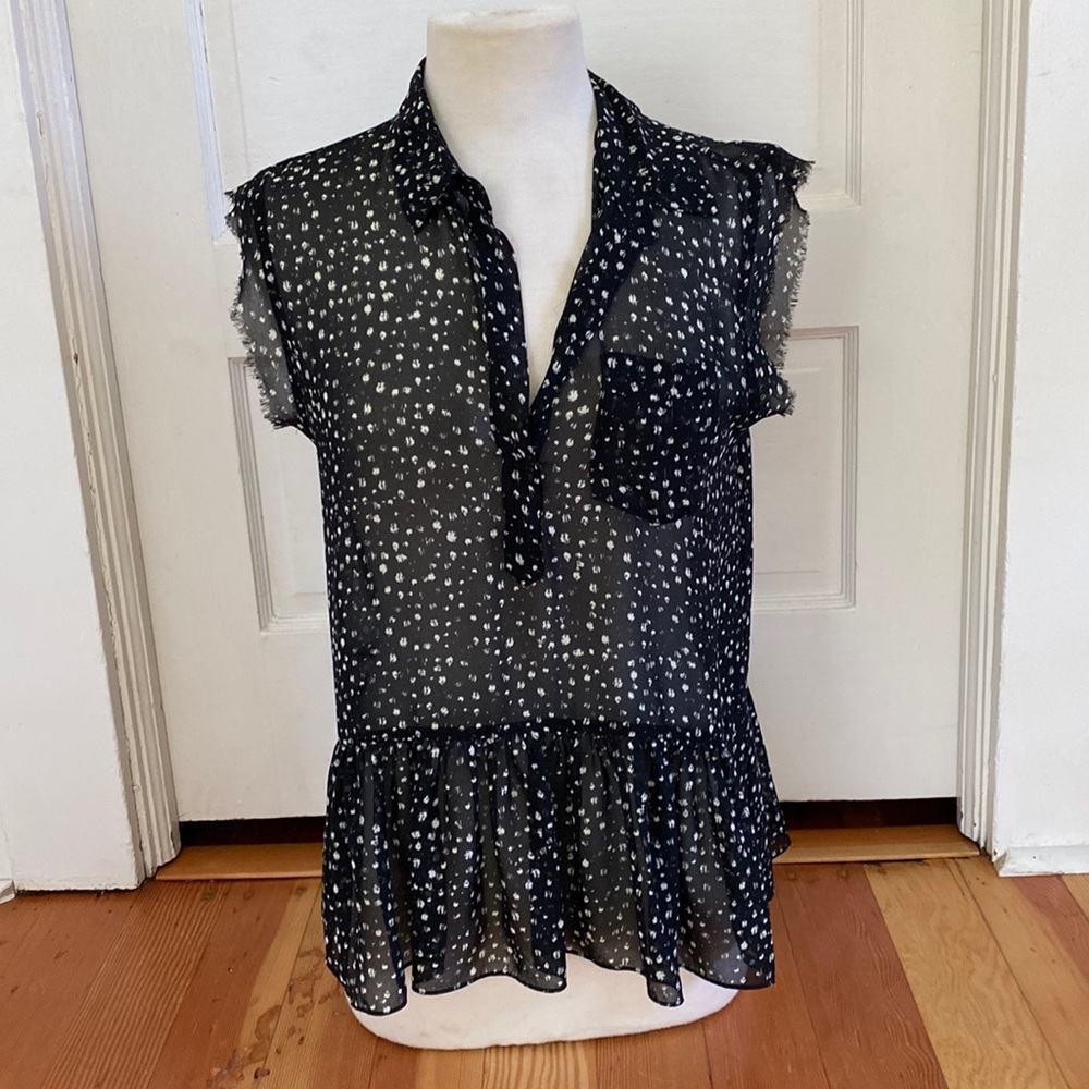 Rebecca Taylor Sleeveless Sheer‎ Black White Top 6
